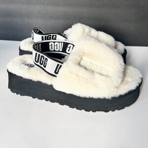 UGG Disco Slide White Sheepskin Platform Slingback Slippers/Sandals Women's Sz 9